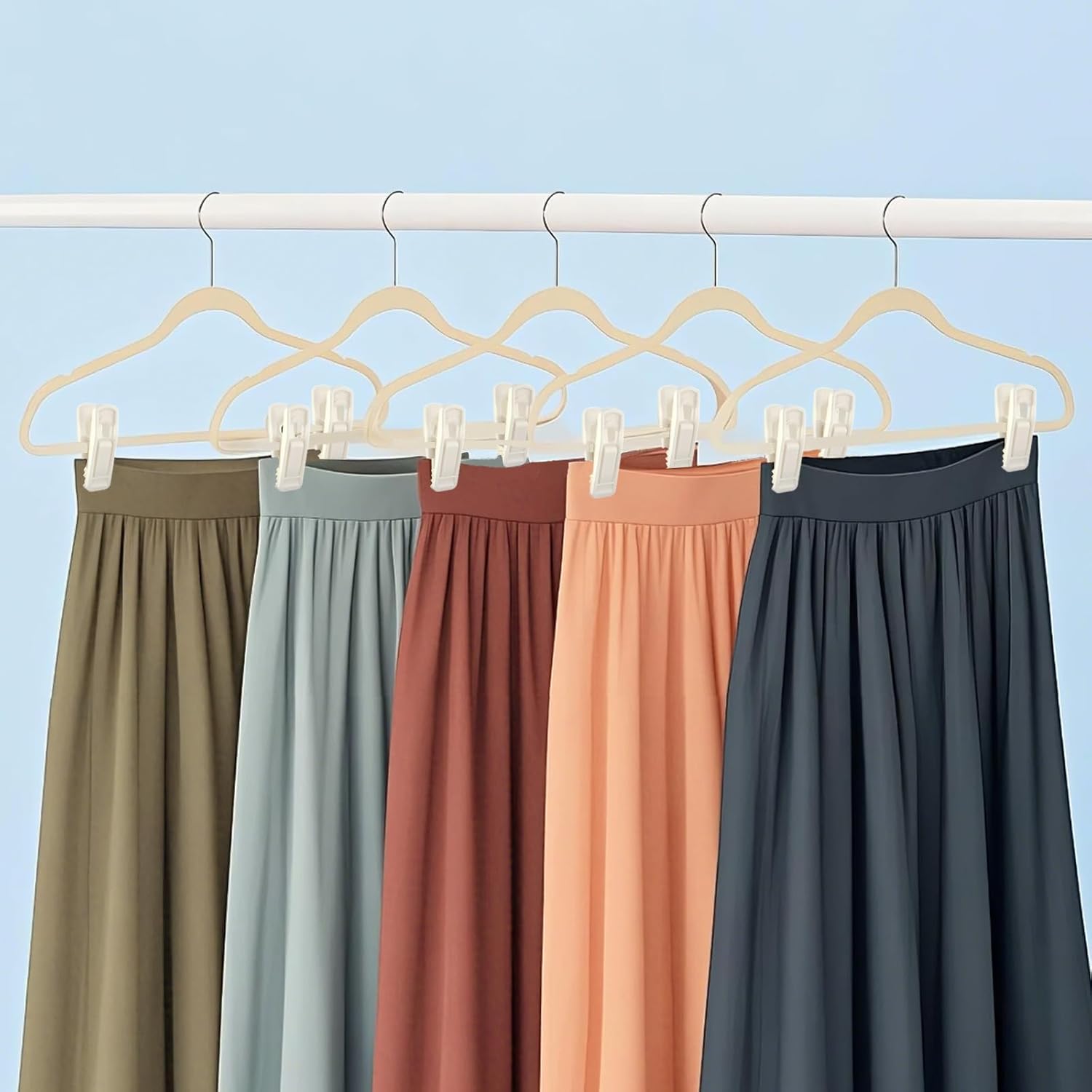 Hanger Clips for Velvet Hangers (Beige, 40 PCS), Non-Slip Plastic Clips Pant Skirt Hanger Clips for Flocking Hangers