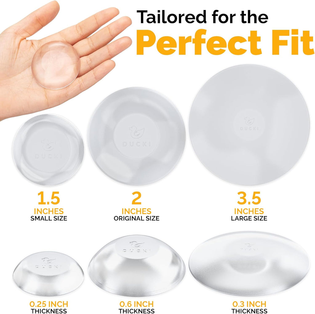 Ducki Door Stop Wall Protector | Self Adhesive Door Knob Wall Protectors from Door Knobs | Rubber Door Stoppers for Wall Damage & Noise | Durable, Shock Absorbent & Discreet | 4 Pack Clear Door Stops