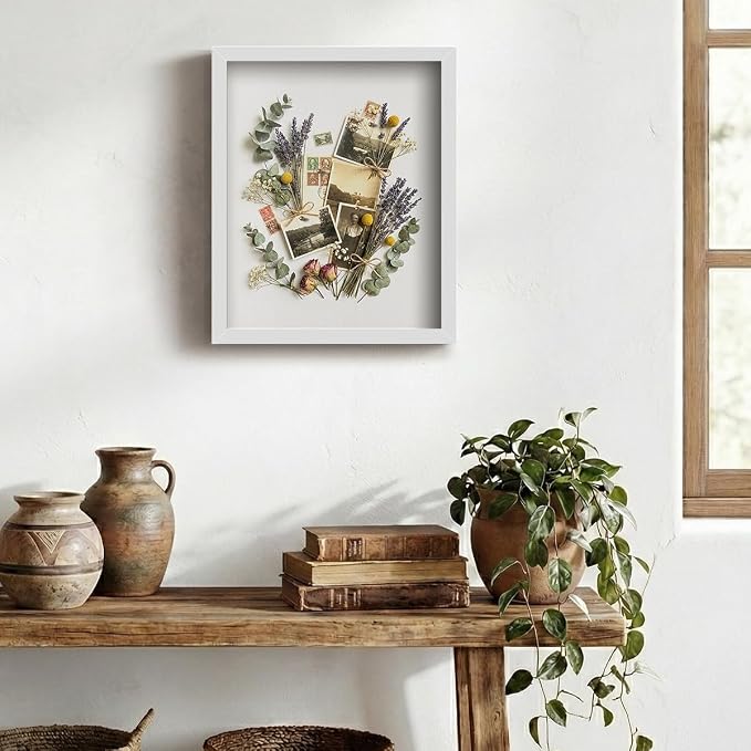 White 8×10 Shadow Box Display Frame, Premium Linen Backboard and Included - Image 4