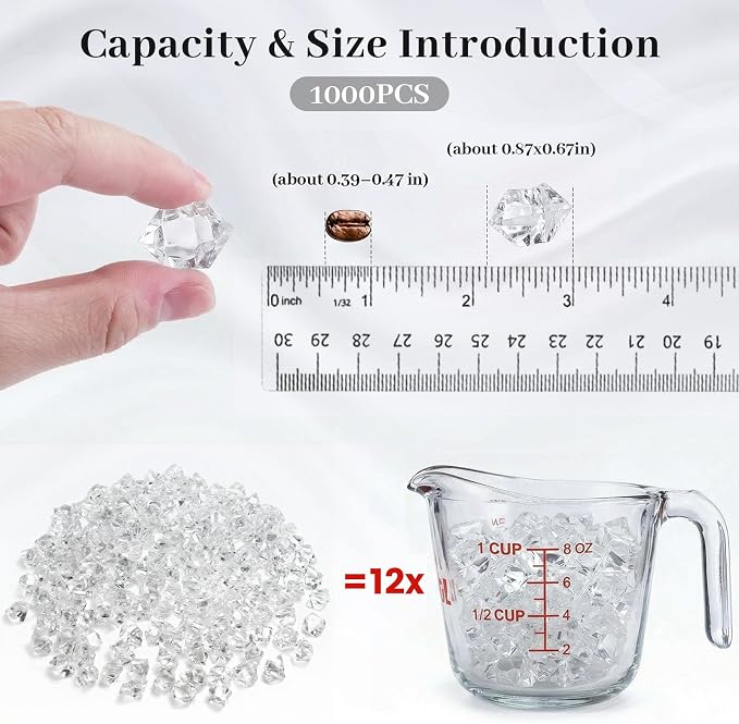 DomeStar 1000PCS Fake Ice, Acrylic Fake Diamonds Vase Filler Plastic Gems Clear - Image 2