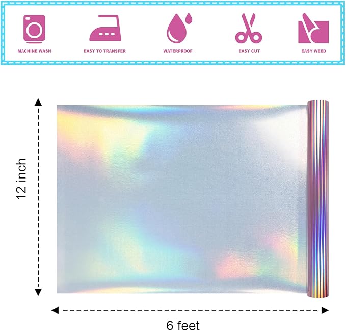 Sheet Metallic Foil Heat Transfer Vinyl olographic Pink 12Inch*6Ft, Bundle - Image 2