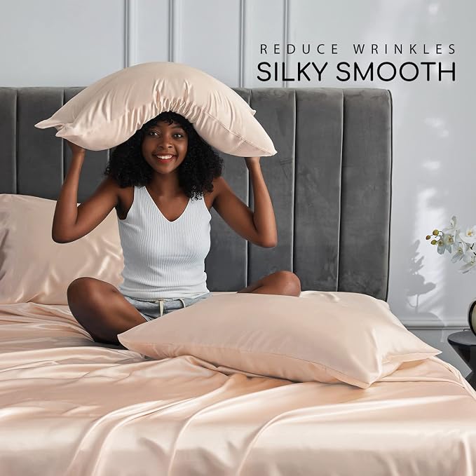 MR&HM Satin Bed Sheets, King Size Sheets Set - Image 3