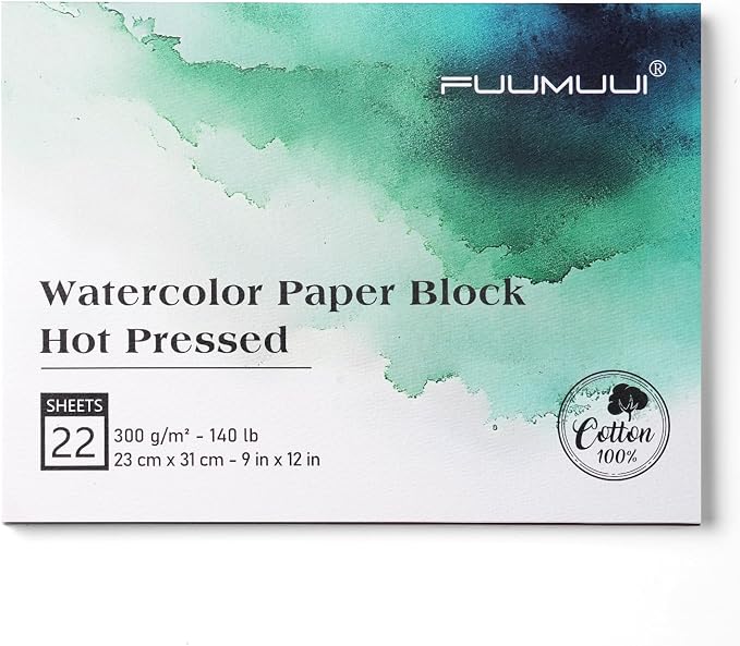 Fuumuui Watercolor Paper Block 9x12 Inch, Smooth Surface 100% Cotton Watercolor by FUUMUUI