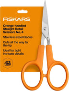 Fiskars 4" Orange-Handled No. 4 Straight Detail Scissors, Precision Stainless by Unknown
