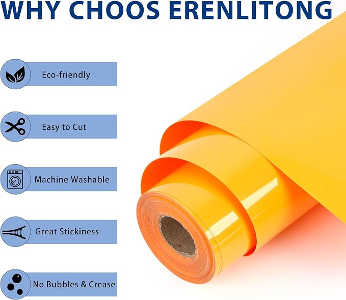 RENLITONG Yellow Orange Iron on Vinyl 12Inch by 50ft Roll Heat Transfer Vinyl - Image 2