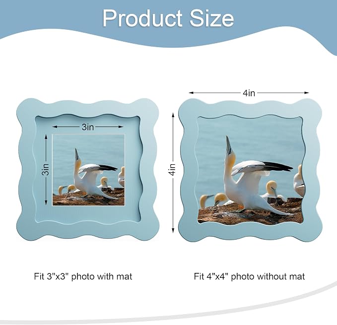 4x4 Picture Frame with Mat for 3x3, Wavy Edge Wooden Real Glass Photo Frame for - Image 3