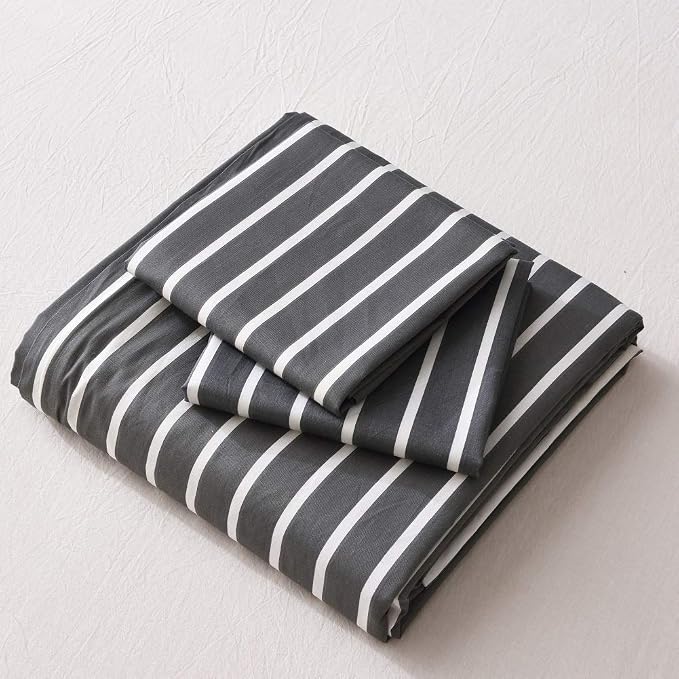 JELLYMONI 100% Natural Cotton 3pcs Striped Duvet Cover Sets, Dark Grey Duvet - Image 8