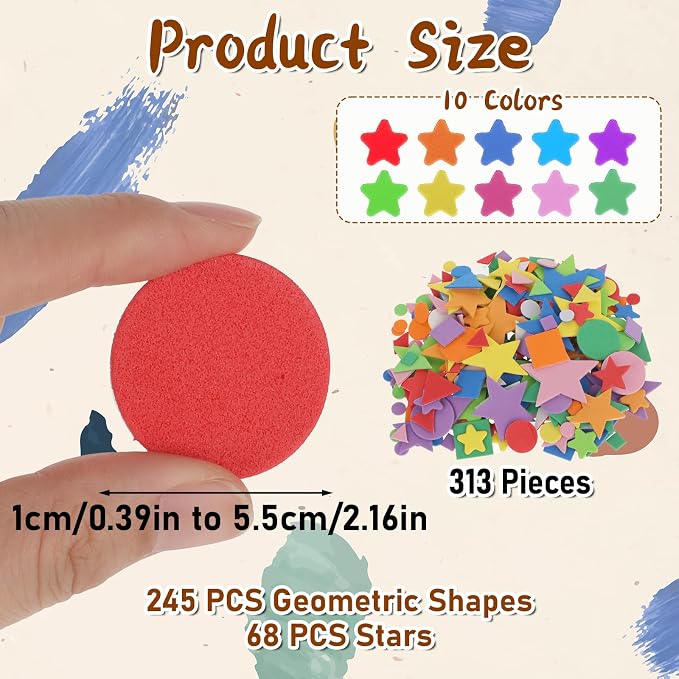 313 Pcs Foam Shape Stickers Assorted Colors Self Adhesive Foam Geometric Shape - Image 2