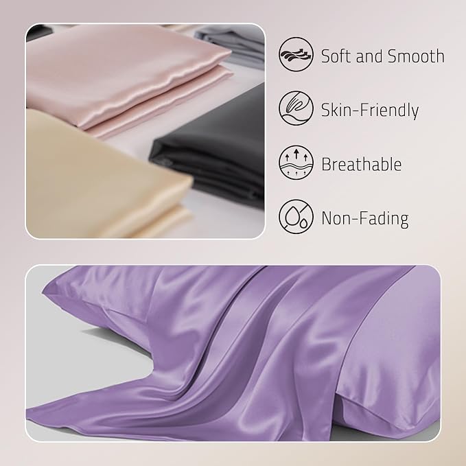 Gabire Mulberry Silk Queen Size Pillow Cases Set of 2, Ultra Smooth Soft - Image 2