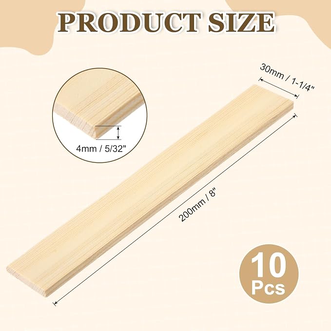 MECCANIXITY 10Pcs Wood Strips Slats, 5/32" x 1‑1/4" x 8" Thin Wood Sticks Flat - Image 2