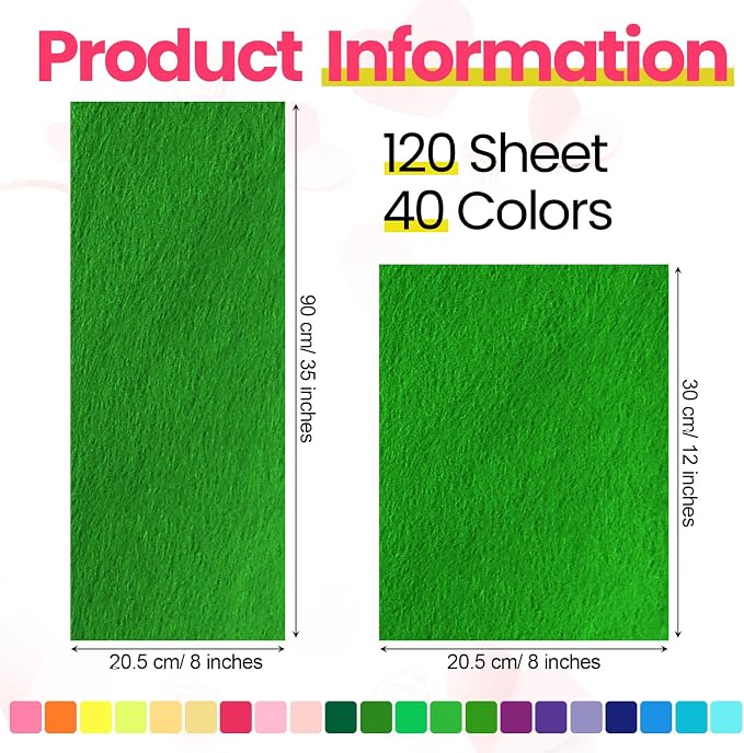 Reginary 120 Pcs 8 x 12 Inch & 8 x 35 Inch Felt Sheets Bulk - Image 2