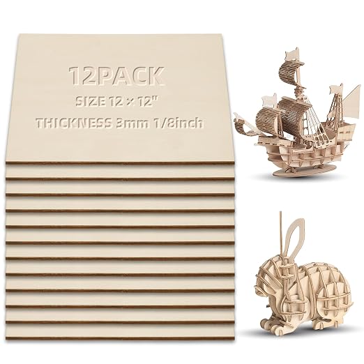 3 mm Baltic Birch Plywood 1/8 x 12 x 12 Inch, 12 Packs Craft Wood, Stronger by Unknown