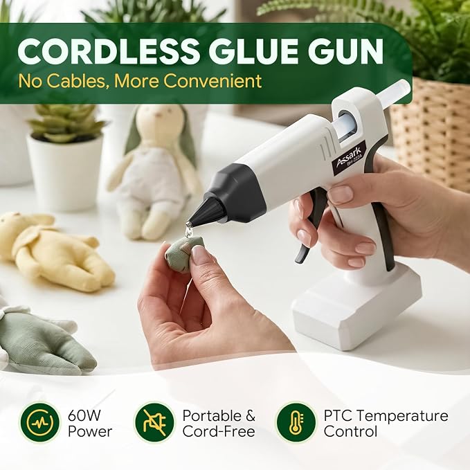 Assark Cordless Hot Glue Gun, Full Size, 6000mAh 60-Min Battery, Plug-in - Image 2