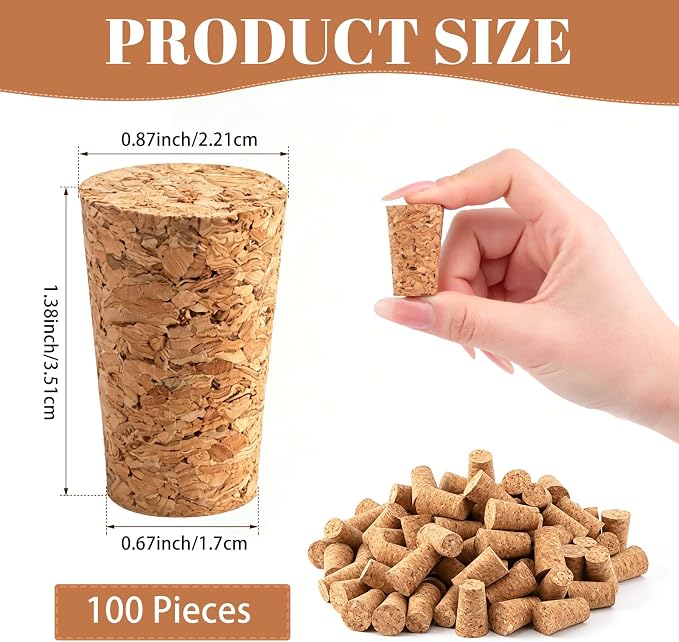 100 Pack Tapered Cork Plugs, Natural Cork Stoppers - Image 2