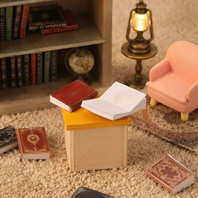 36 Pcs 1:12 Scale Miniatures Dollhouse Books and Wooden Bookcase | 4 Floors - Image 2
