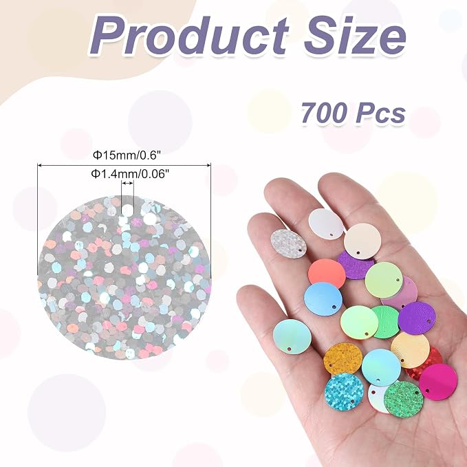 MECCANIXITY 700 Pcs Flat Round Sequins 15mm/0.6 Inch Loose Paillettes Craft - Image 2