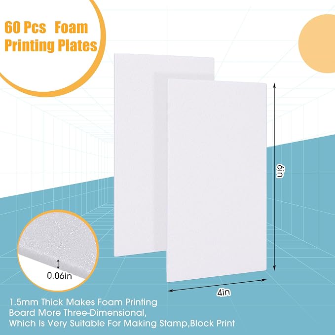 Pushglossy 60 Pcs Foam Printing Plates White Foam Sheets Craft Foam Sheet White - Image 2