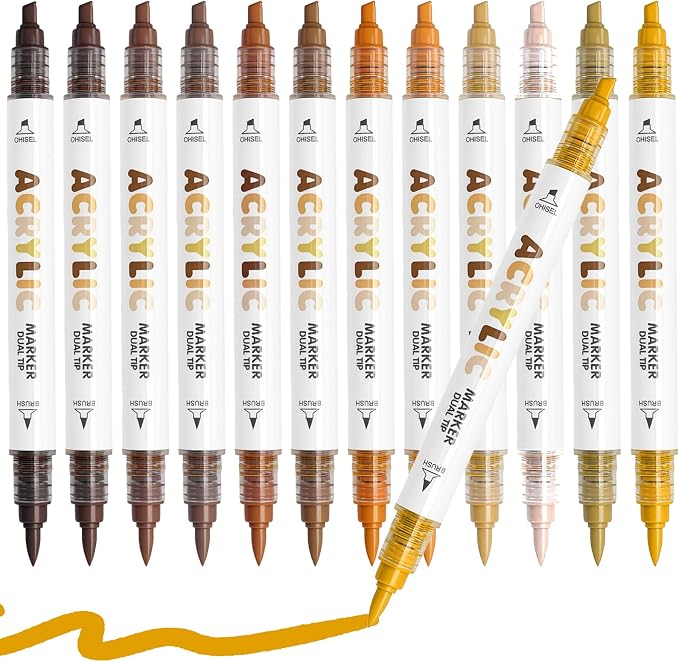 Brown Acrylic Paint Pens, Water Based 12 Colors Dual Tip Acrylic Paint Markers by DIYChristmasGiftSupplies