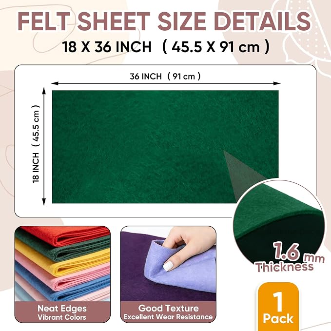 Soft Felt Fabric Sheet 18" x 36", 1.6mm Acrylic Craft Felt, Hunter Green | Soft - Image 3