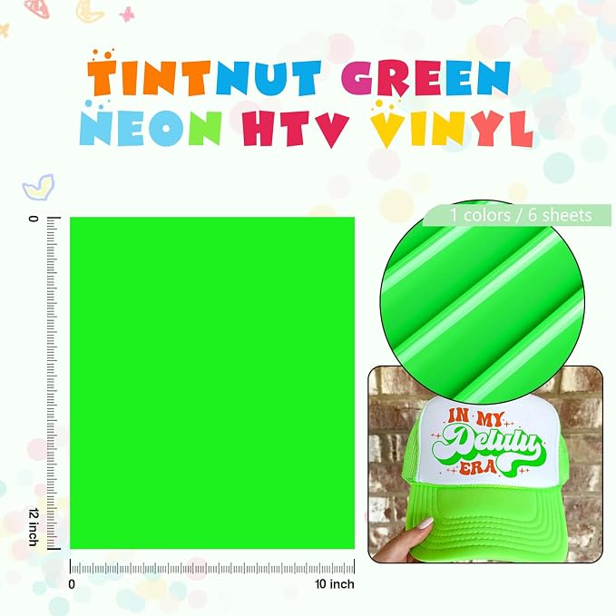 Tintnut Lime Green Neon Heat Transfer Vinyl-6 Pcs 12x10in Iron on Vinyl | - Image 2