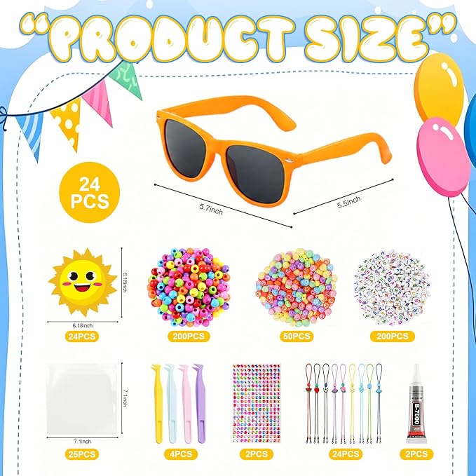 Cinrobiye 24 Set DIY Sunglasses Kit, Color Your Own Sunglasses Craft Activity - Image 2