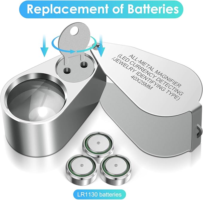Leffis 2 Pack 40X Jewelers Loupe Magnifier Magnifying Glasses, LED/UV - Image 5
