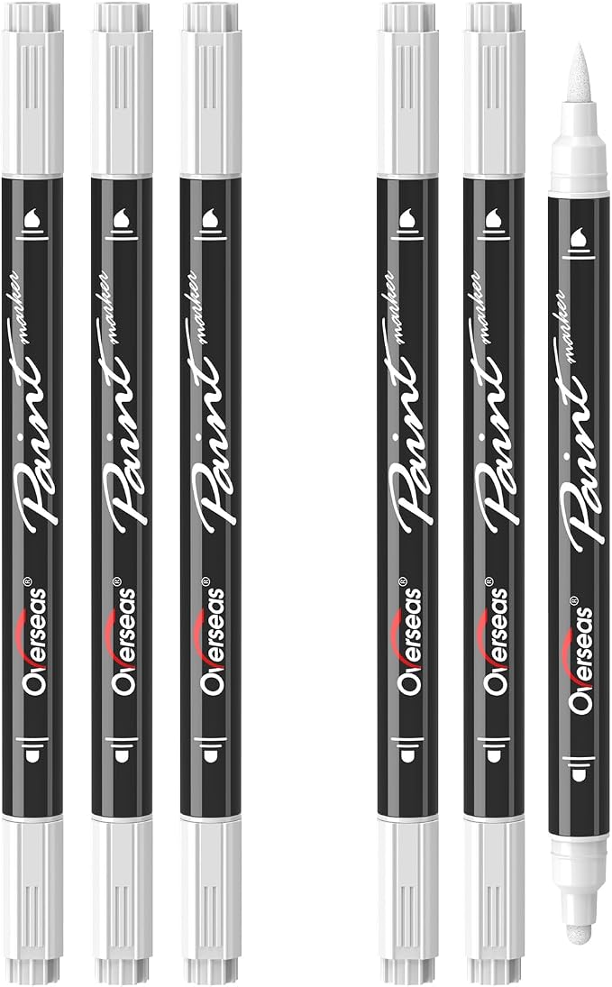 Overseas 6 White Acrylic Paint Markers, Dual Tip Paint Pens Acrylic Marker | by Overseas