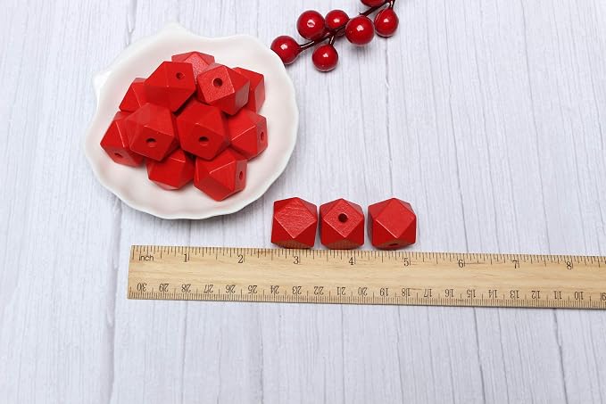 20mm Geometric Wood Beads Red Polygon Wooden Spacer Beads Decor - Image 3