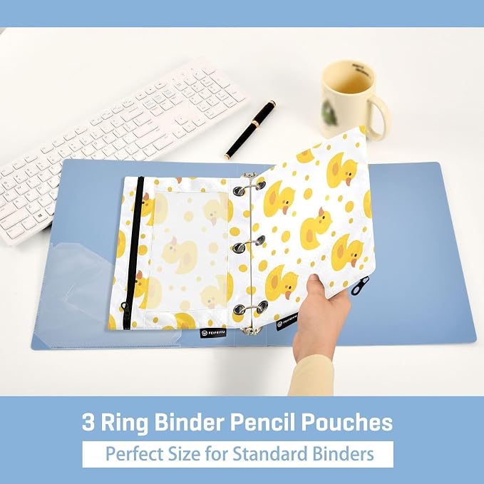 Cute Yellow Ducks Pencil Pouch for 3 Ring Binder, 2 Pack Waterproof Pencil Bags - Image 4