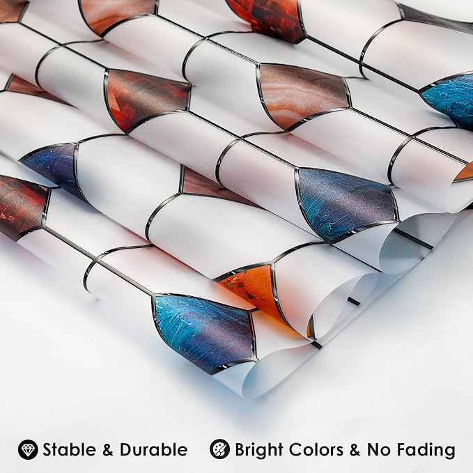 DKTIE Stained Glass Window Film Geometric Patterns, Fine Frosted Window Clings - Image 7