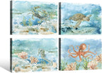 Ocean Wall Decor Sea Turtle Bathroom Wall Art Watercolor Nautical Octopus - Image 2