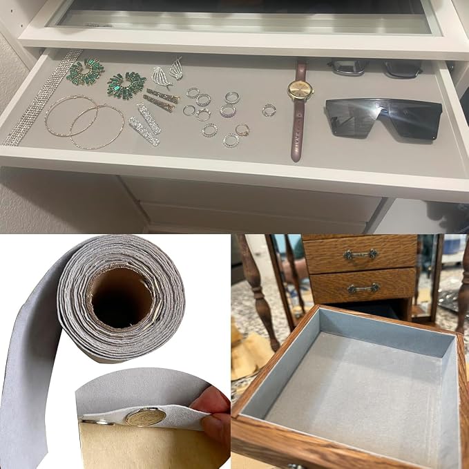 Light Grey Self Adhesive Soft Velvet Drawer Liner DIY Felt Fabric - Image 4