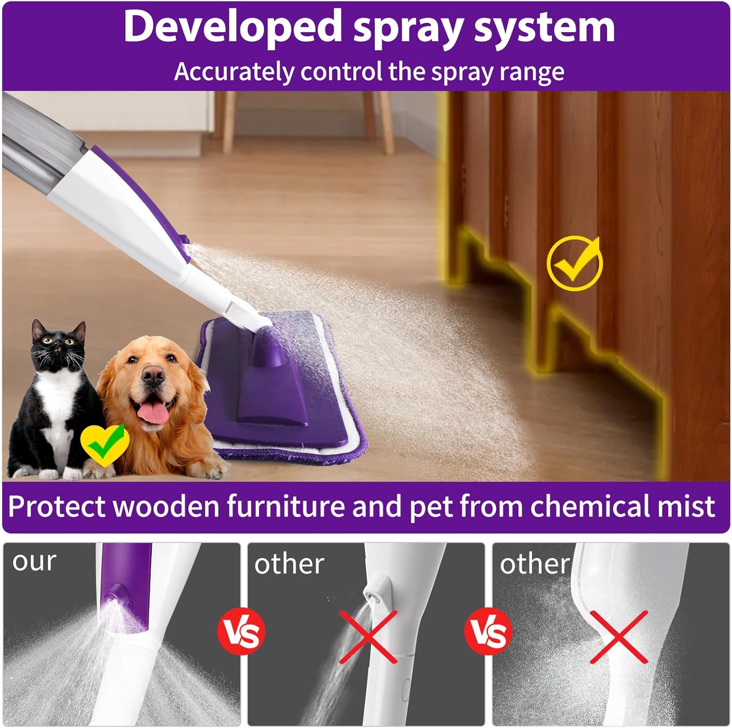 Mops for Floor Cleaning Wet Spray Mop with 14 oz Refillable Bottle and 3 Washable Microfiber Pads Home or Commercial Use Dry Wet Flat Mop for Hardwood Laminate Wood Ceramic