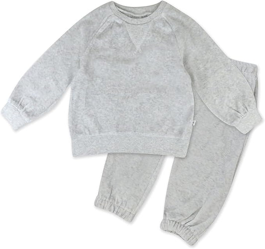 HonestBaby Baby 2-Piece Cozy Velour 100% Organic Cotton Sweatshirt and Jogger Sweatpants Set