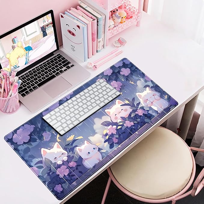 Kawaii Cat Desk Mat XXL Extended Purple Gaming Mouse Pad Large Mousepad - Image 7
