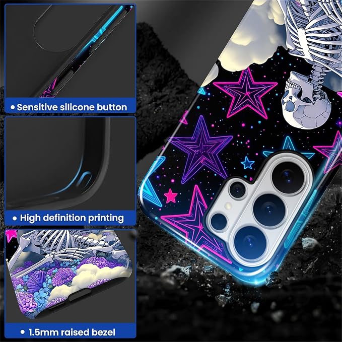 for Samsung Galaxy S26 Ultra Case, Skull Star Collage Pattern Glossy 2 in 1 - Image 4