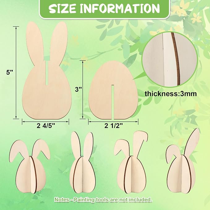 COCHIE DIY 3D Easter Eggs Wood Crafts to Paint, Paintable Unfinished Wooden - Image 2