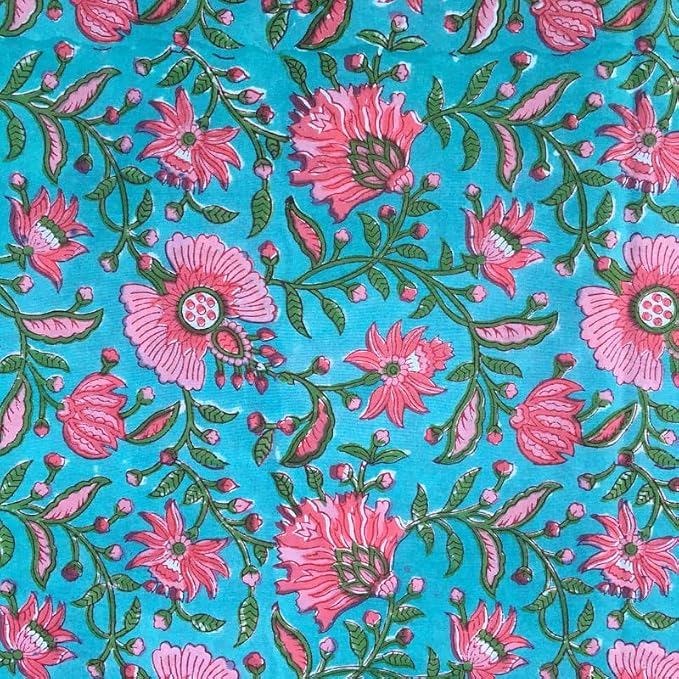 E-Tailor® Indian Ethnic 100% Cotton Voile Running Hand Block Print Natural - Image 2