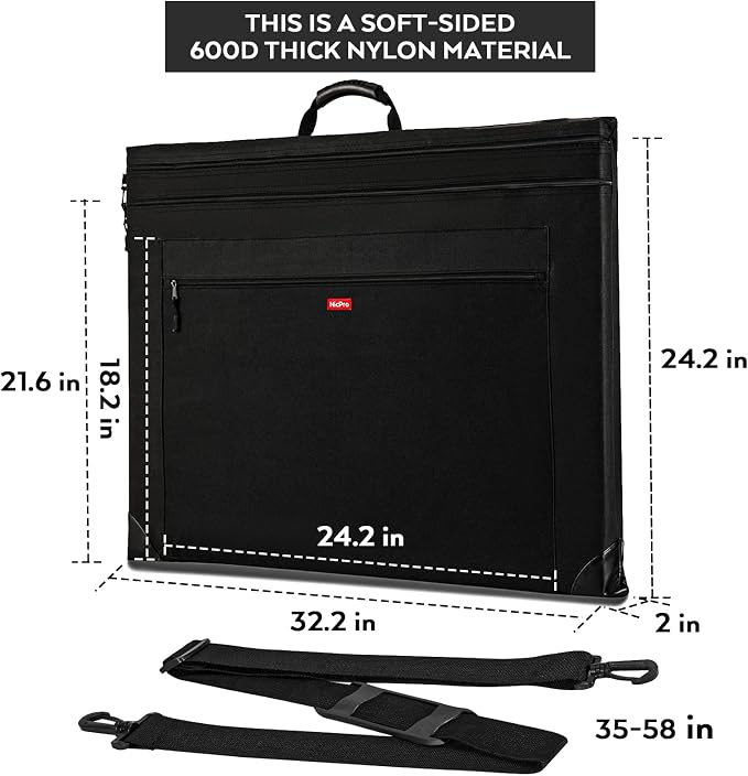 Nicpro Light Weight Art Portfolio Bag, 23x31 Black Art Canvas Portfolio Case - Image 3