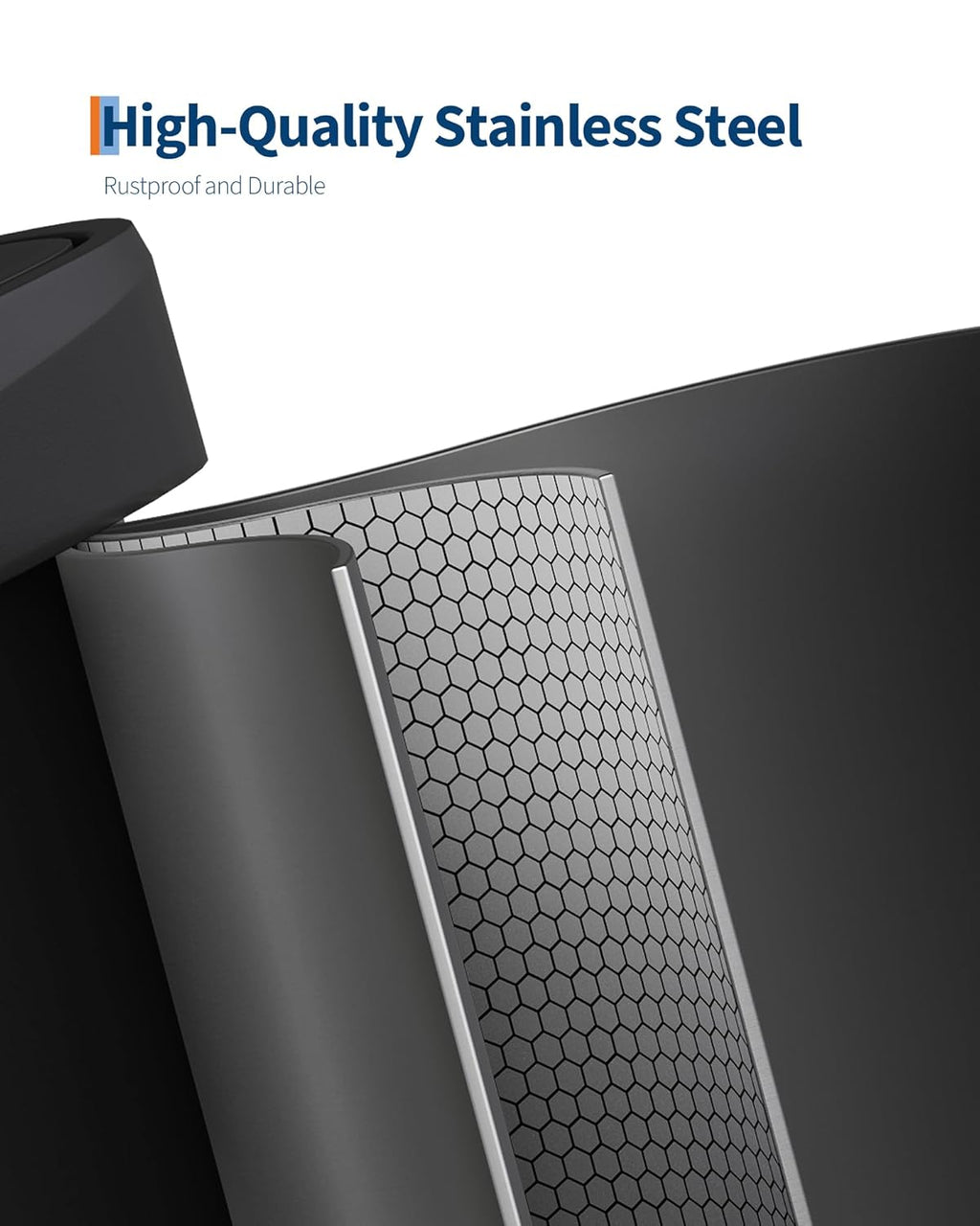 Garvee 21 Gallon / 80 Liter Metal Trash Can with Lid, Large Garbage Can for Kitchen, Rustproof Step-on Kitchen Metal Trash Bin with Liner Rim, Rear Handle, Soft Close Plastic Lid, Black