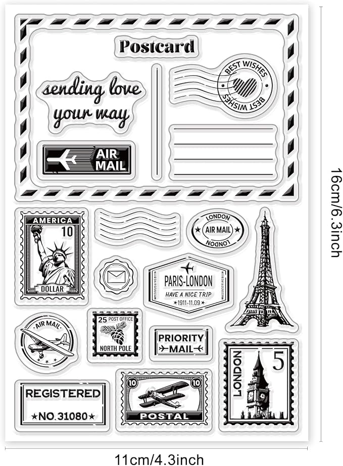 GLOBLELAND Postmark Postcard Clear Stamps Vintage Air Tickets Silicone Stamp - Image 6