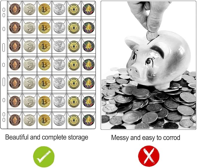 42-Pocket Coin Pages for Collectors, Standard 9-Hole Coin Collection Pages fit - Image 6