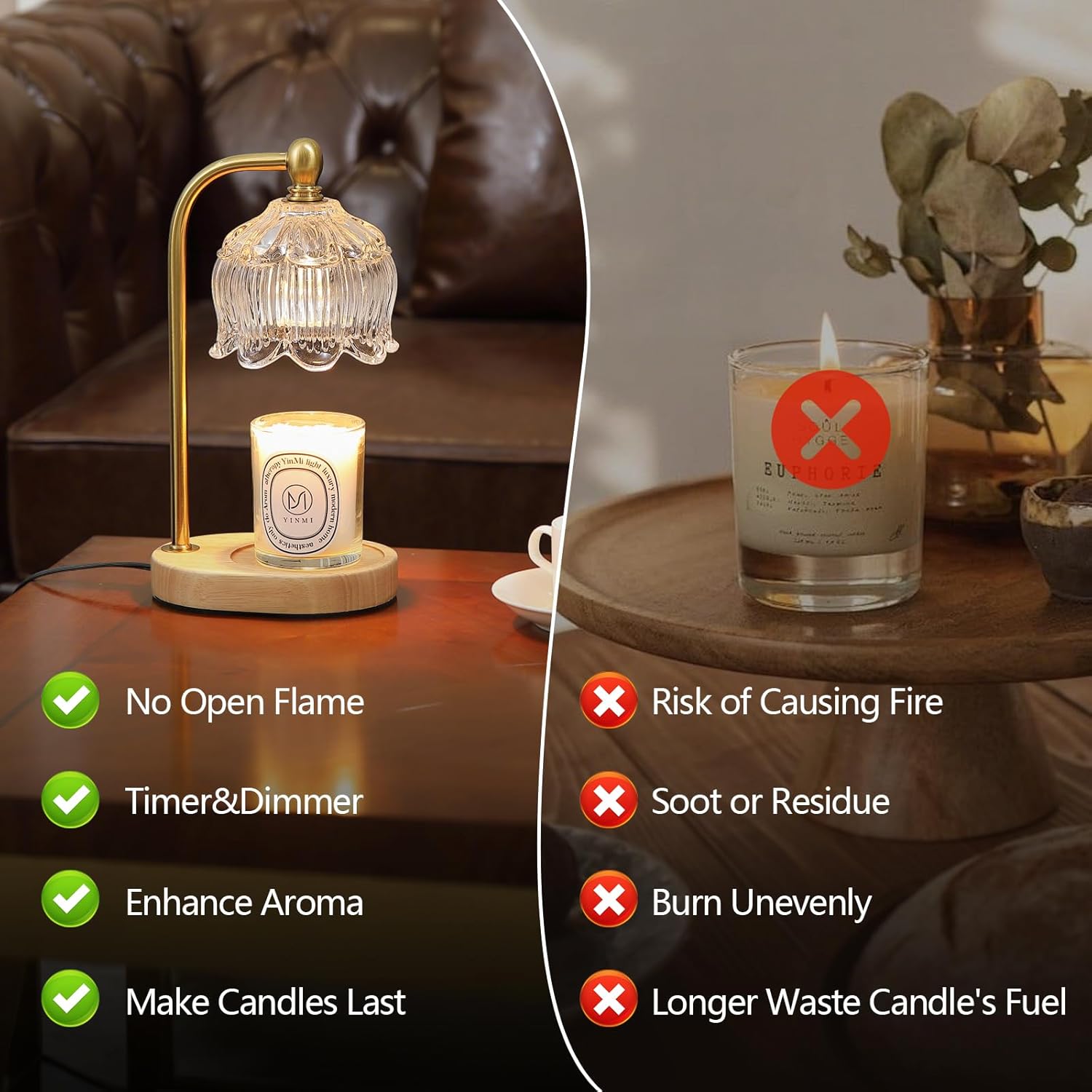 Candle Warmer Lamp with Timer Dimmable,Antique Brass Candle Lamp,Wax Melt Warmer Light for Jar Candles,Mother's Day/Birthday/Christmas Gifts for Mom/Wife,Home Decor Lamp,with 2 Bulbs