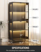 Glass Display Cabinet with Doors, 4-Tier Display Case with Adjustable Shelves - Image 2