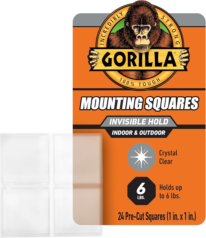 Gorilla Tough & Clear Double Sided Tape Squares, 24 1" Pre-Cut Mounting Squares by Gorilla