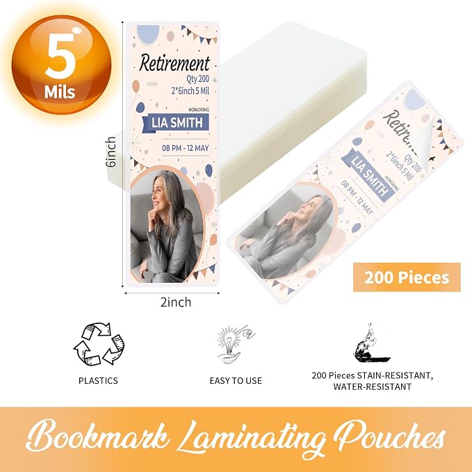 100 Pieces Bookmark Laminating Pouches 2x6 Hot Laminator Sleeves 5 Mil Photo - Image 2