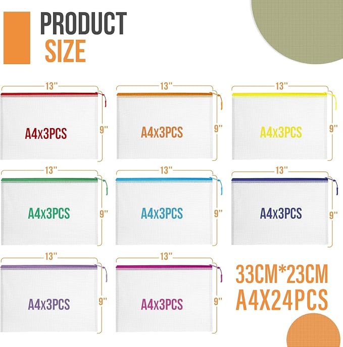 YOPCDJ 24pcs Mesh Zipper Pouch Bags Puzzle Storage Bags, A4 13x9 Inches Large - Image 2