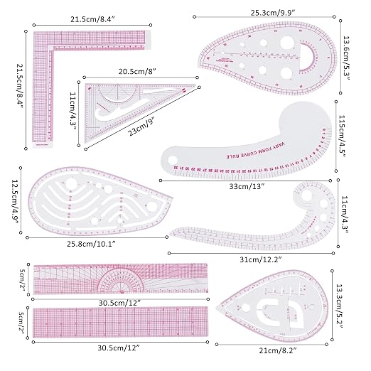Fashion Clear Metric Sewing Ruler Set, French Curve Pattern Ruler Kit - Image 2
