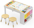 Kids Art Table and 2 Chairs Set, Wooden Craft Desk by Callales