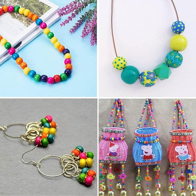 400Pcs Large Hole Wood Beads, BetterJonny Assorted Color Wooden Beads Hair - Image 2